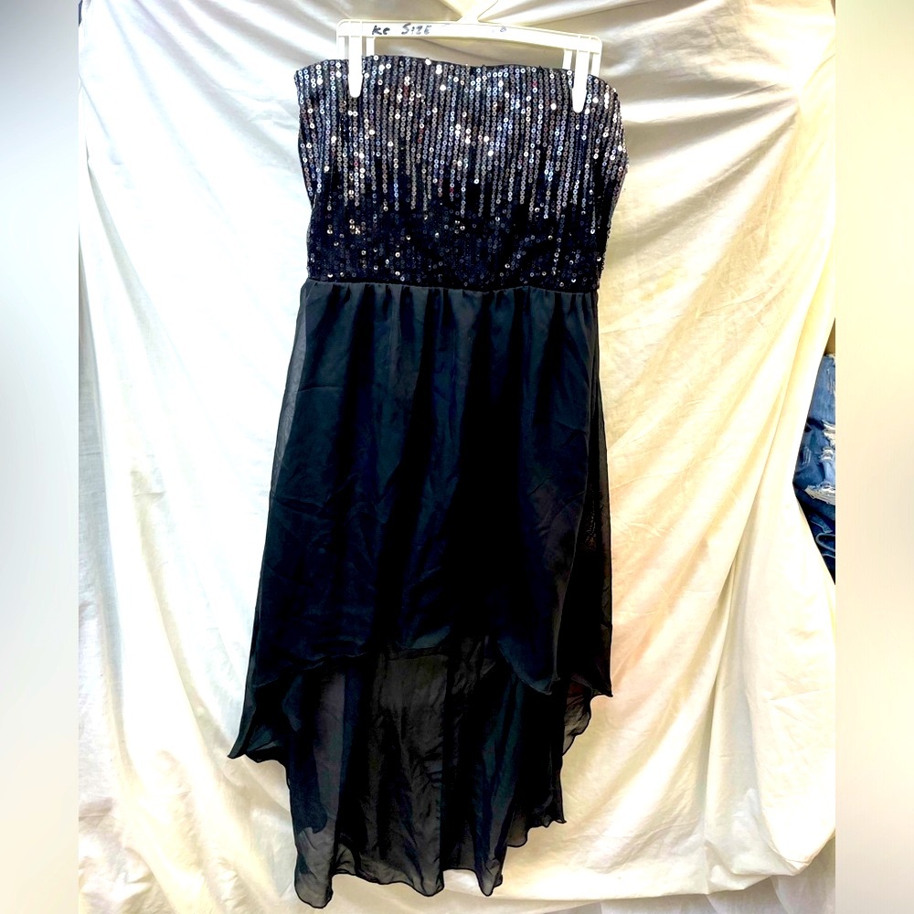 Black Sequin Strapless asymmetrical lined Dress ladies sz M